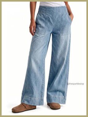 Wide Leg Jeans Soft Baggy Low Mid Rise Pull On Denim Pants Y2K